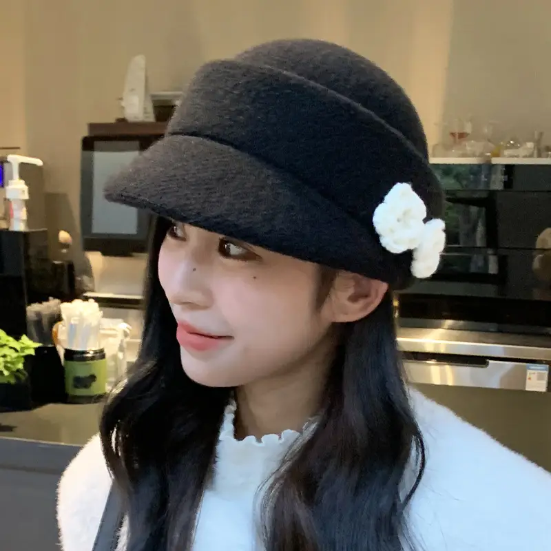 Alpaca Fleece Flower Hat for Women Winter Casual - Image 8
