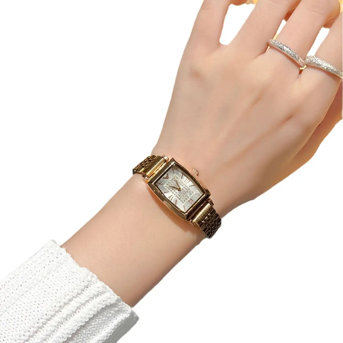 Women's Diamond Face Quartz Watch with Steel Band - Image 5