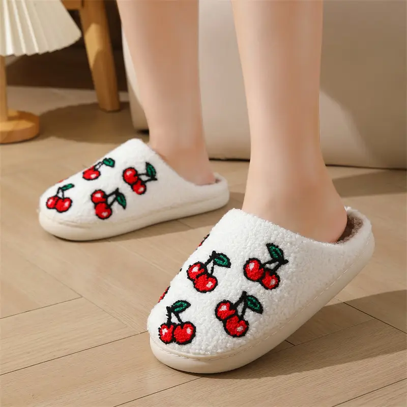 Cross-border winter cherry cotton slippers women's wholesale household indoor non-slip warm slippers autumn and winter home TEMU hair generation