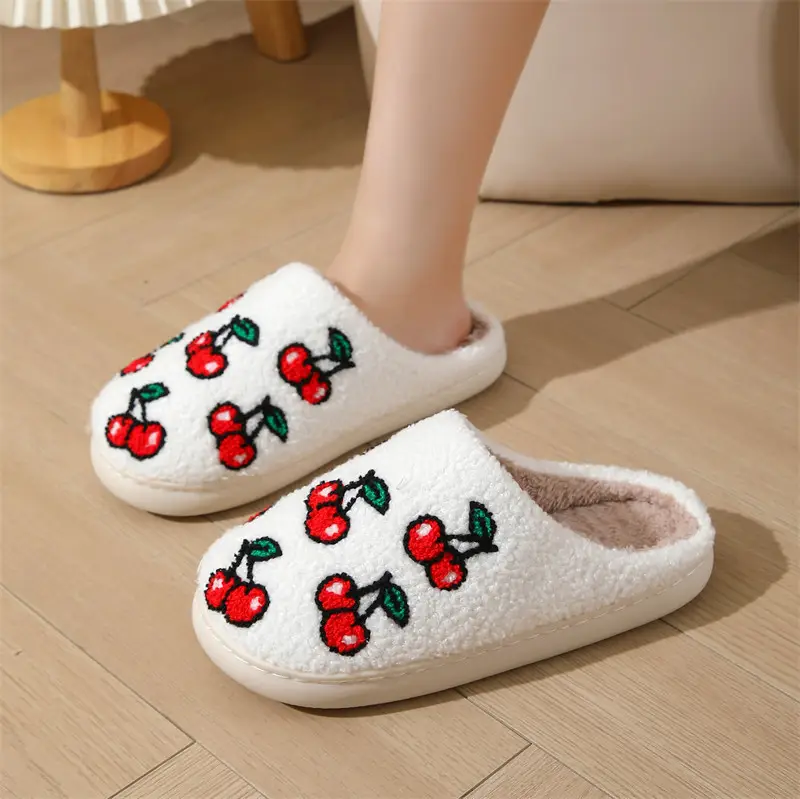 Cross-border winter cherry cotton slippers women's wholesale household indoor non-slip warm slippers autumn and winter home TEMU hair generation