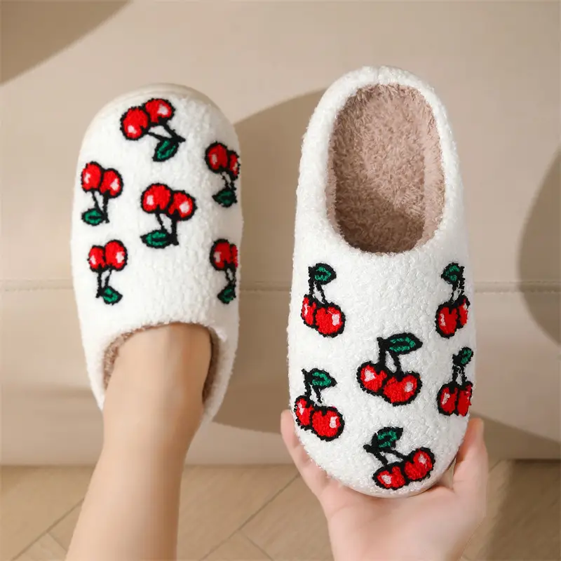 Cross-border winter cherry cotton slippers women's wholesale household indoor non-slip warm slippers autumn and winter home TEMU hair generation