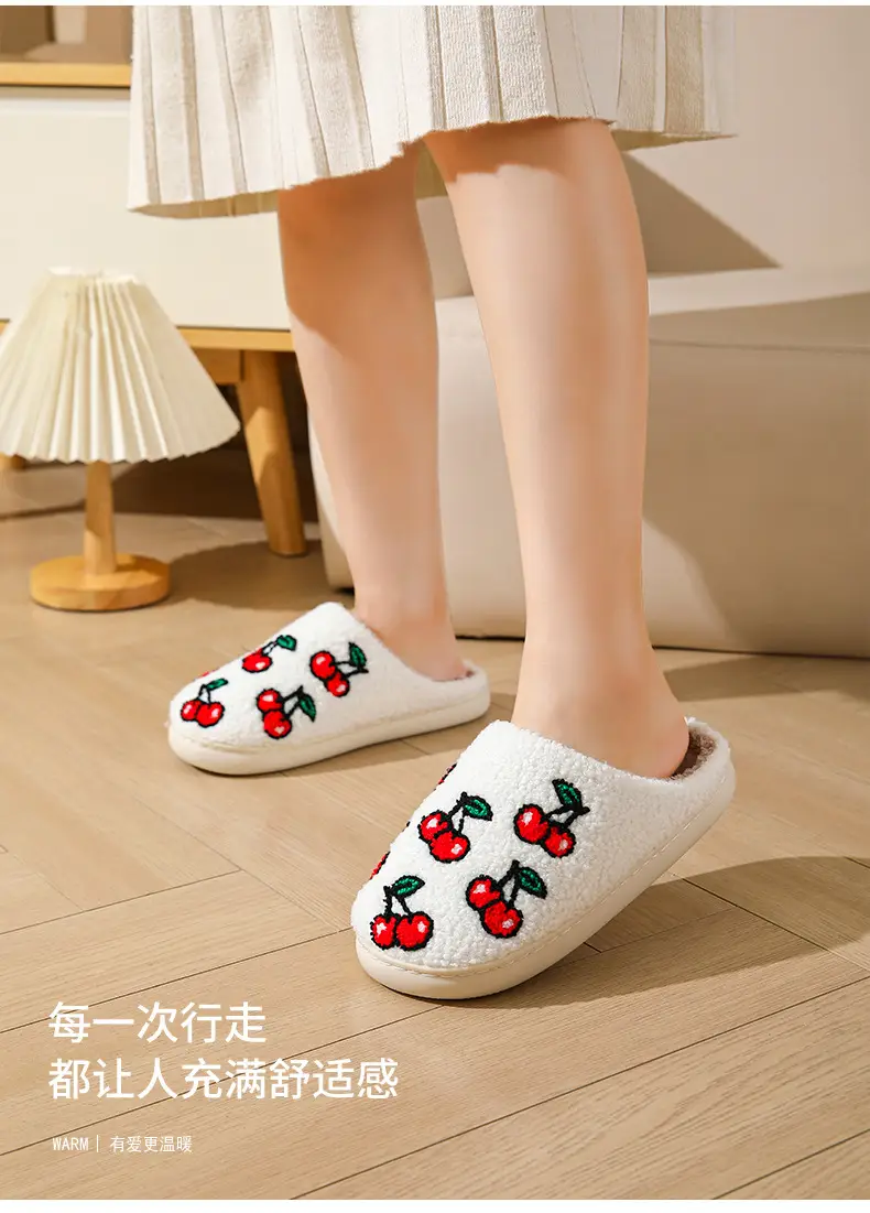 Cross-border winter cherry cotton slippers women's wholesale household indoor non-slip warm slippers autumn and winter home TEMU hair generation — feature 3