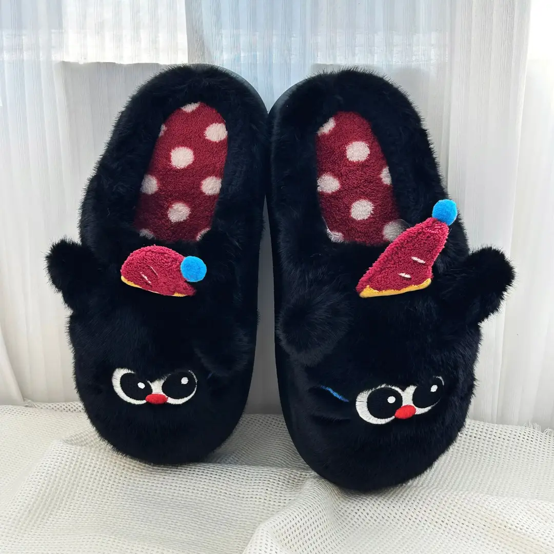 Sanrio Kulomi Cotton Slippers Women's Winter Cartoon Student Dormitory Thickened Non-slip Cotton Shoes Plush Flat Cotton Slippers