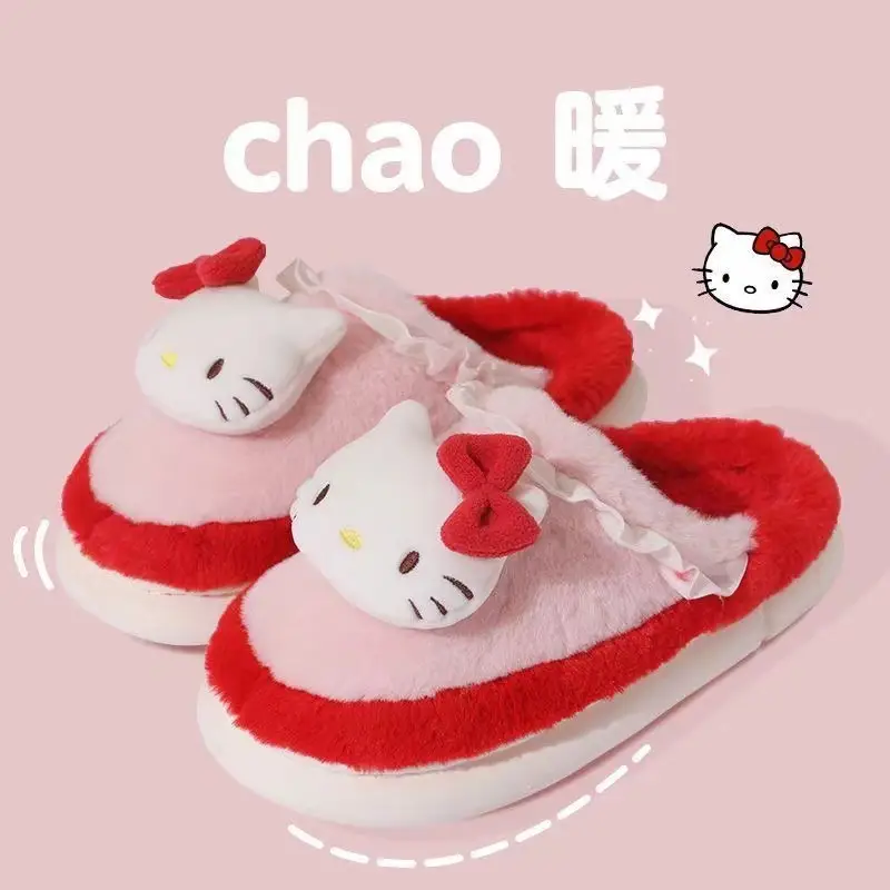 Sanrio Kulomi Cotton Slippers Women's Winter Cartoon Student Dormitory Thickened Non-slip Cotton Shoes Plush Flat Cotton Slippers
