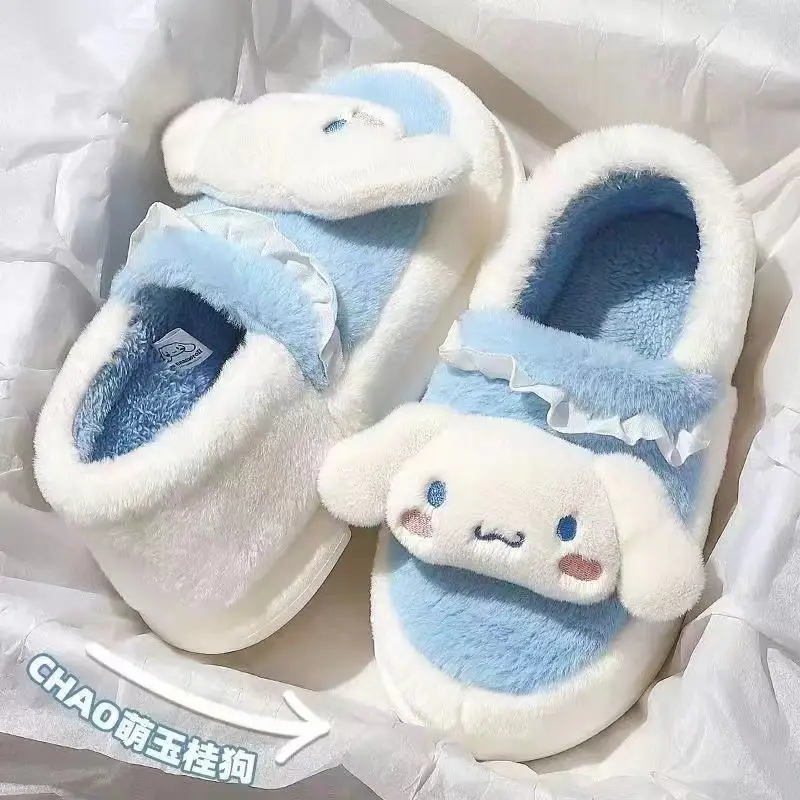 Sanrio Kulomi Cotton Slippers Women's Winter Cartoon Student Dormitory Thickened Non-slip Cotton Shoes Plush Flat Cotton Slippers
