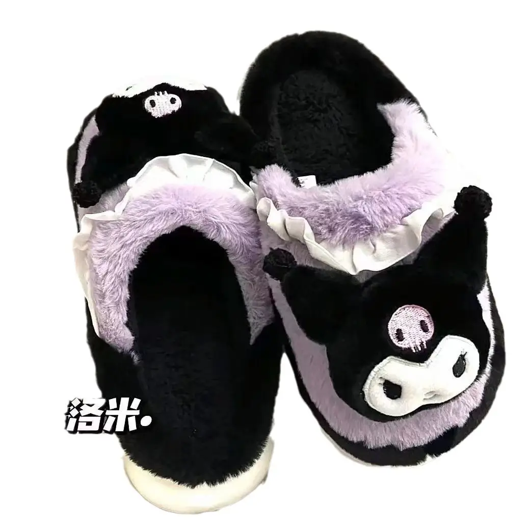 Sanrio Kulomi Cotton Slippers Women's Winter Cartoon Student Dormitory Thickened Non-slip Cotton Shoes Plush Flat Cotton Slippers