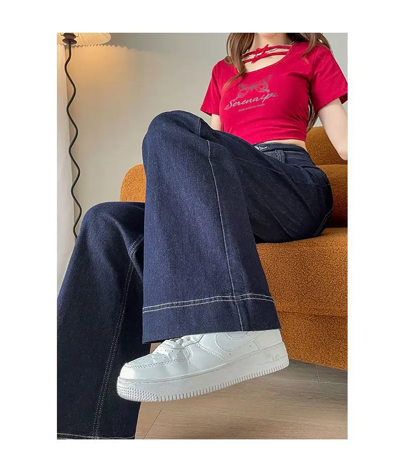 Women Wide Leg Jeans Dark Blue Loosen 2024 — feature 12