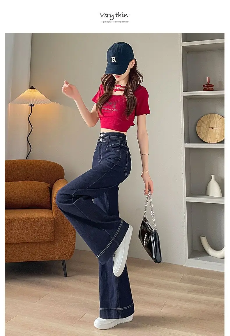 Women Wide Leg Jeans Dark Blue Loosen 2024 — feature 13