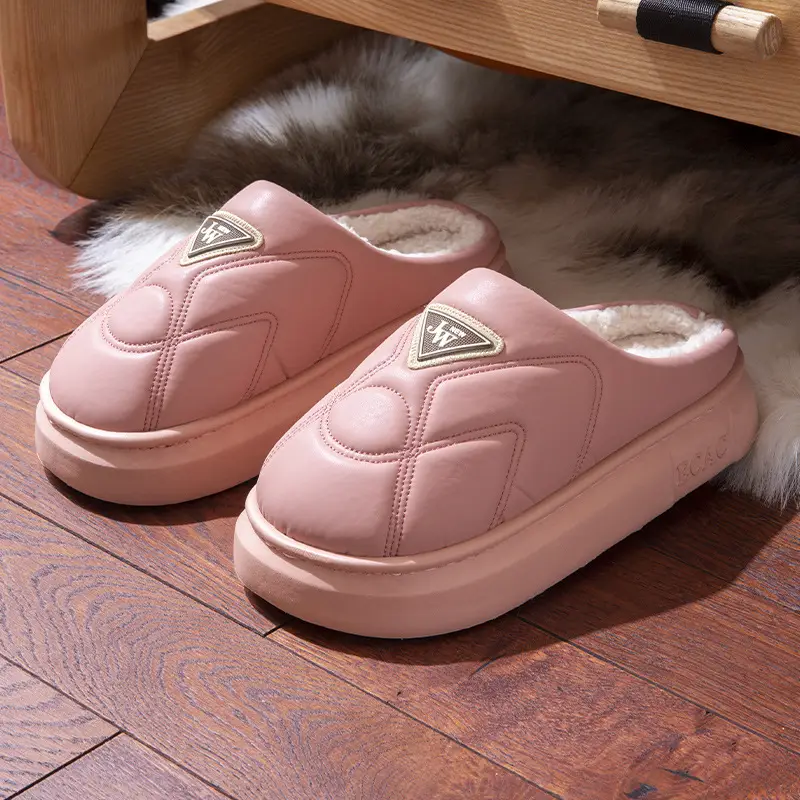 New Waterproof Cotton Slippers for Women Autumn and Winter Couple Home Thick Bottom Non-slip fleece-lined Warm Comfortable Cotton Slippers for Men - Image 2