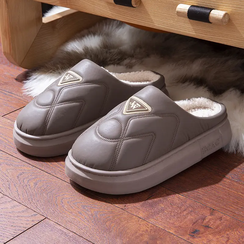 New Waterproof Cotton Slippers for Women Autumn and Winter Couple Home Thick Bottom Non-slip fleece-lined Warm Comfortable Cotton Slippers for Men - Image 4
