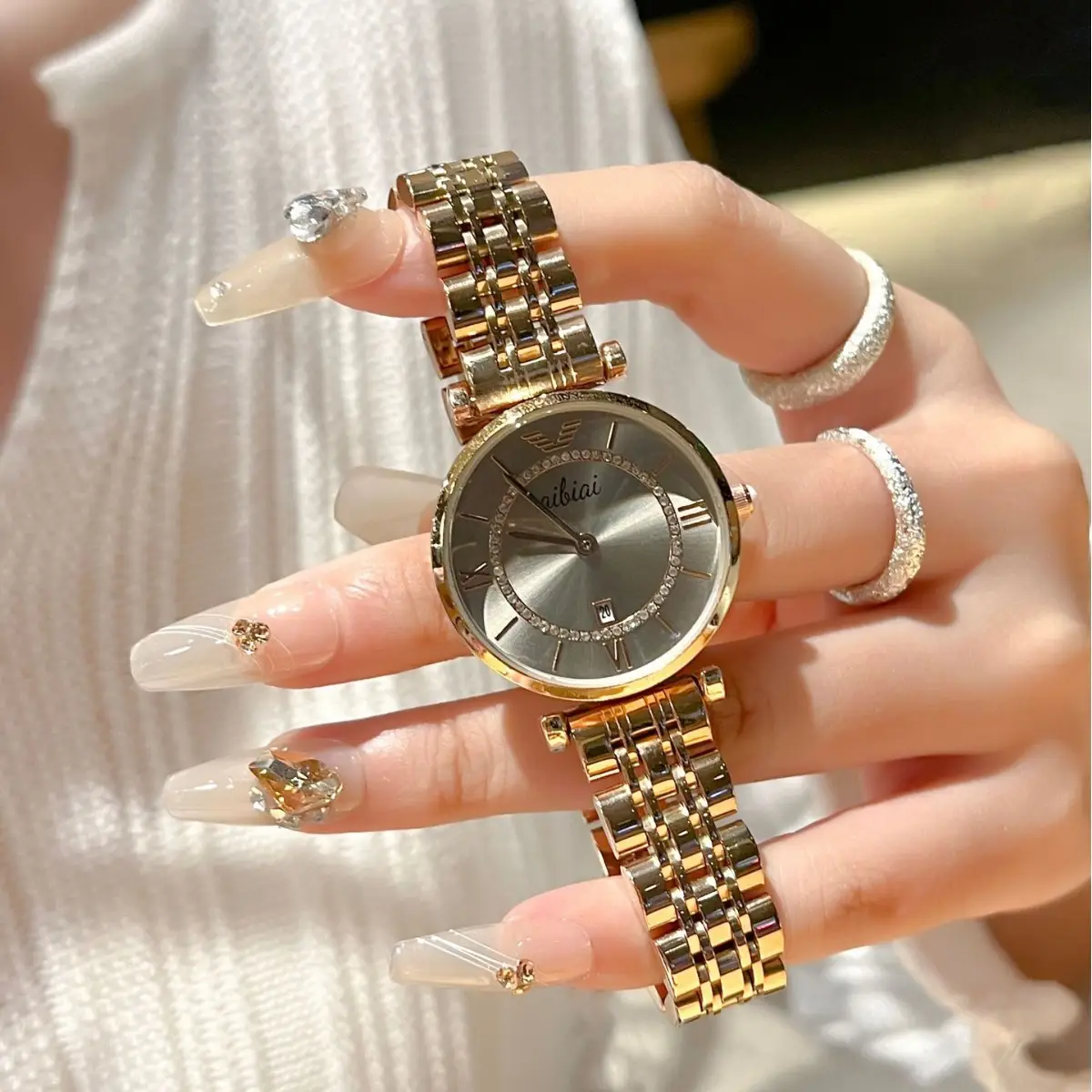 Grandma Gray Ferris Wheel Watch for Women with Genuine Leather Band - Image 3