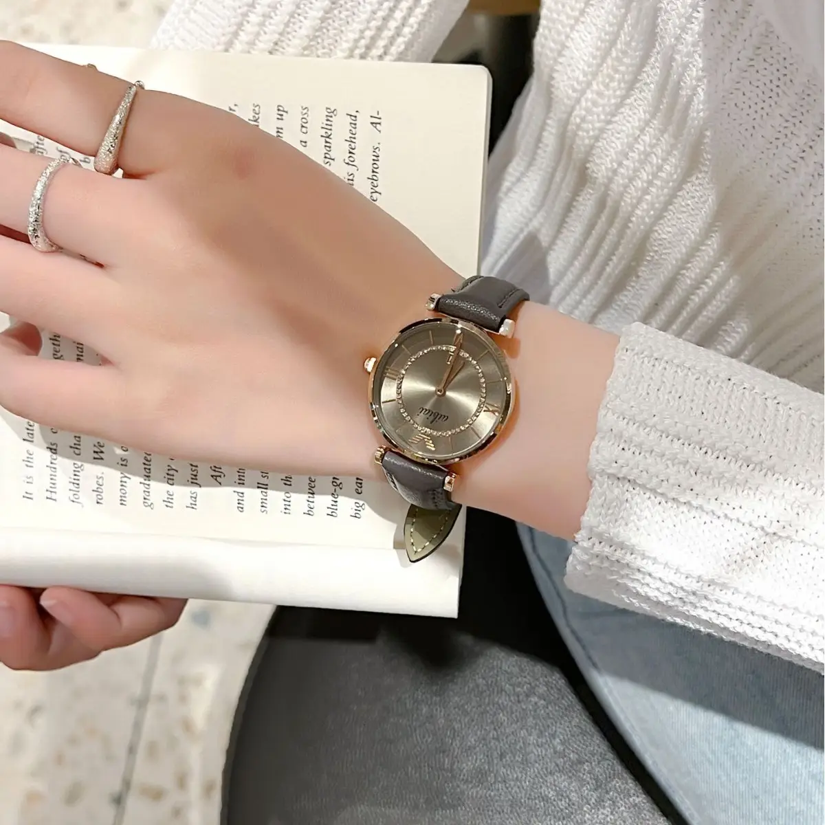 Grandma Gray Ferris Wheel Watch for Women with Genuine Leather Band - Image 4