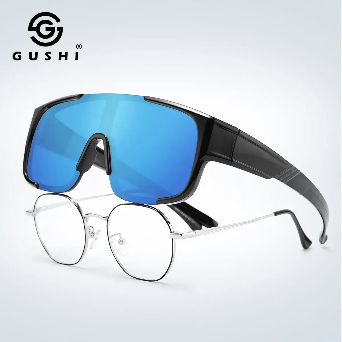 Men Cycling Sunglasses Blue Lensed Full Frame - Image 11