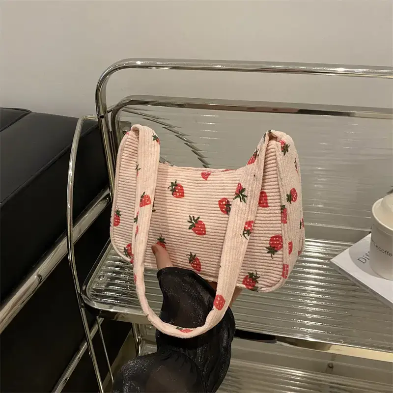 Strawberry Print Shoulder Bag Lightweight Commuting