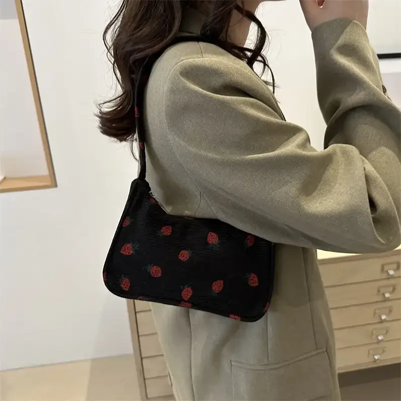Strawberry Print Shoulder Bag Lightweight Commuting