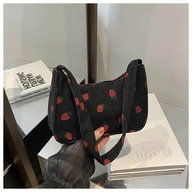 Strawberry Print Shoulder Bag Lightweight Commuting — feature 12