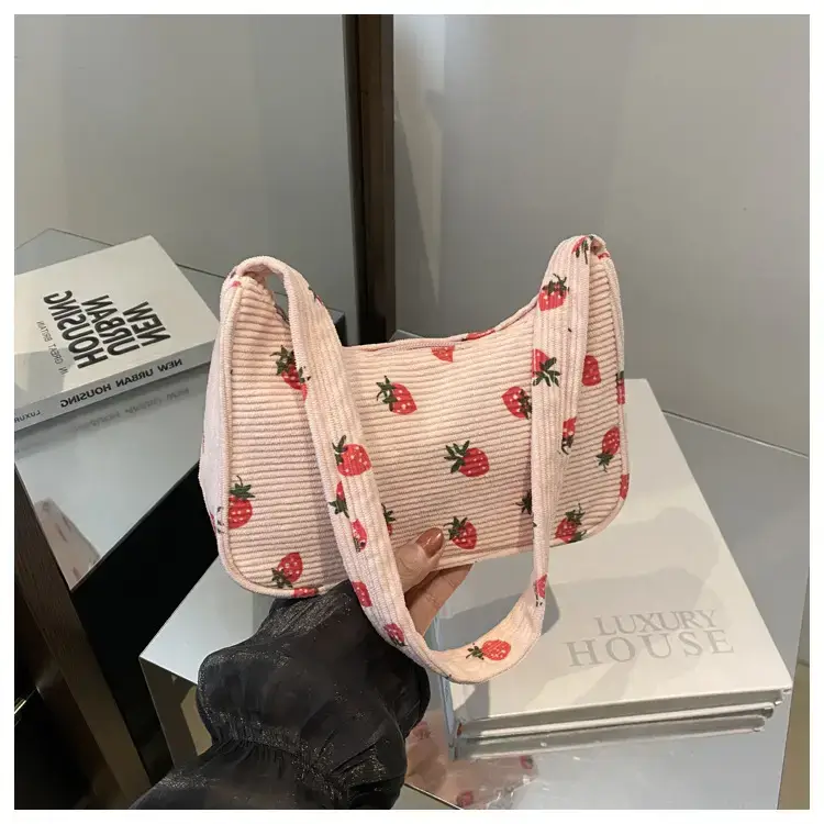 Strawberry Print Shoulder Bag Lightweight Commuting — feature 13