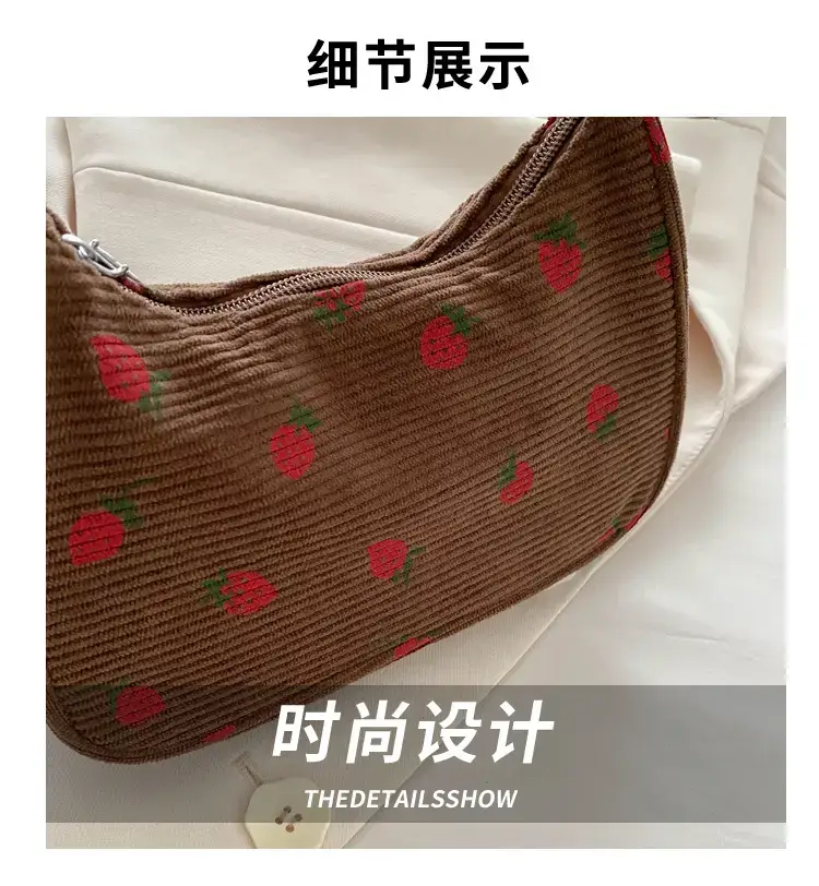 Strawberry Print Shoulder Bag Lightweight Commuting — feature 4