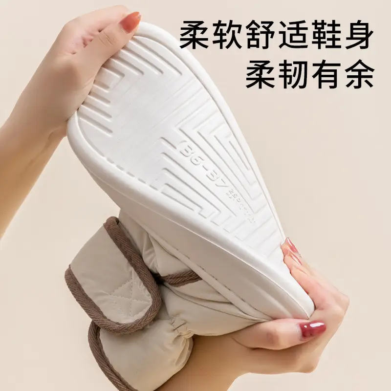 Snow Boots Waterproof Cotton Slippers Women's Winter Wearing Indoor Home Warm Thick Bottom Lovers Bag with Cotton Shoes for Men - Image 4
