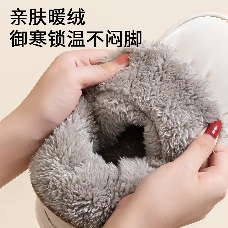 Snow Boots Waterproof Cotton Slippers Women's Winter Wearing Indoor Home Warm Thick Bottom Lovers Bag with Cotton Shoes for Men - Image 5