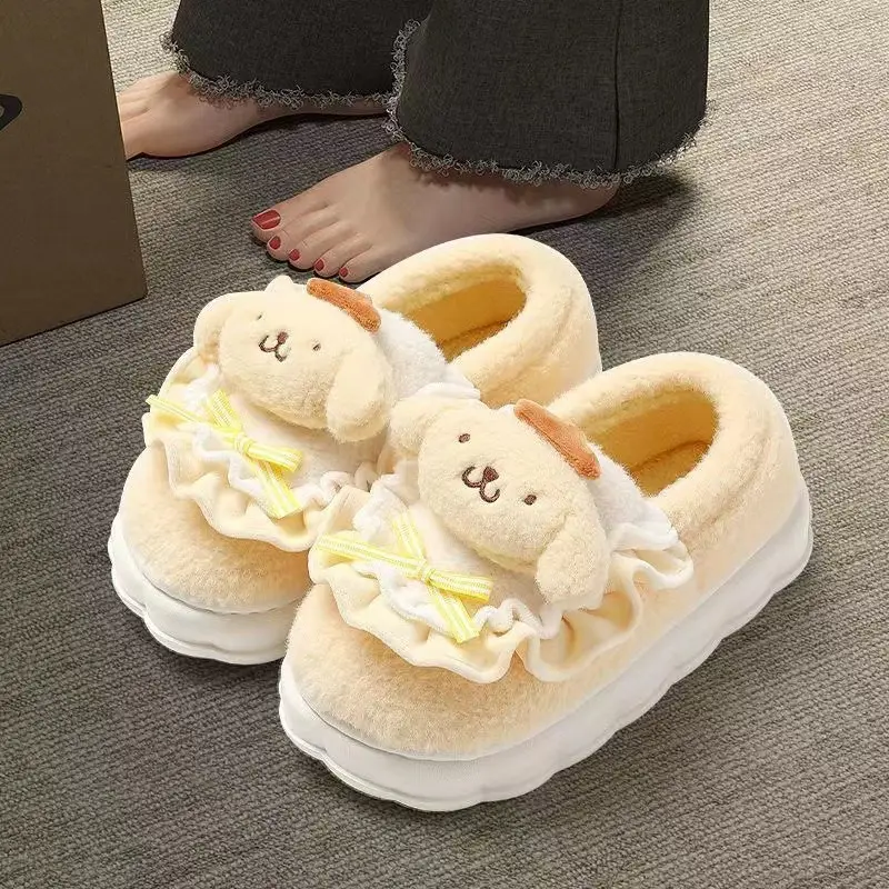 Pudding Dog Cotton Slippers Women's Winter Warm Thick Bottom Non-slip Platform Cake Bottom Student Dormitory Plush Slippers Women's Outer Wear