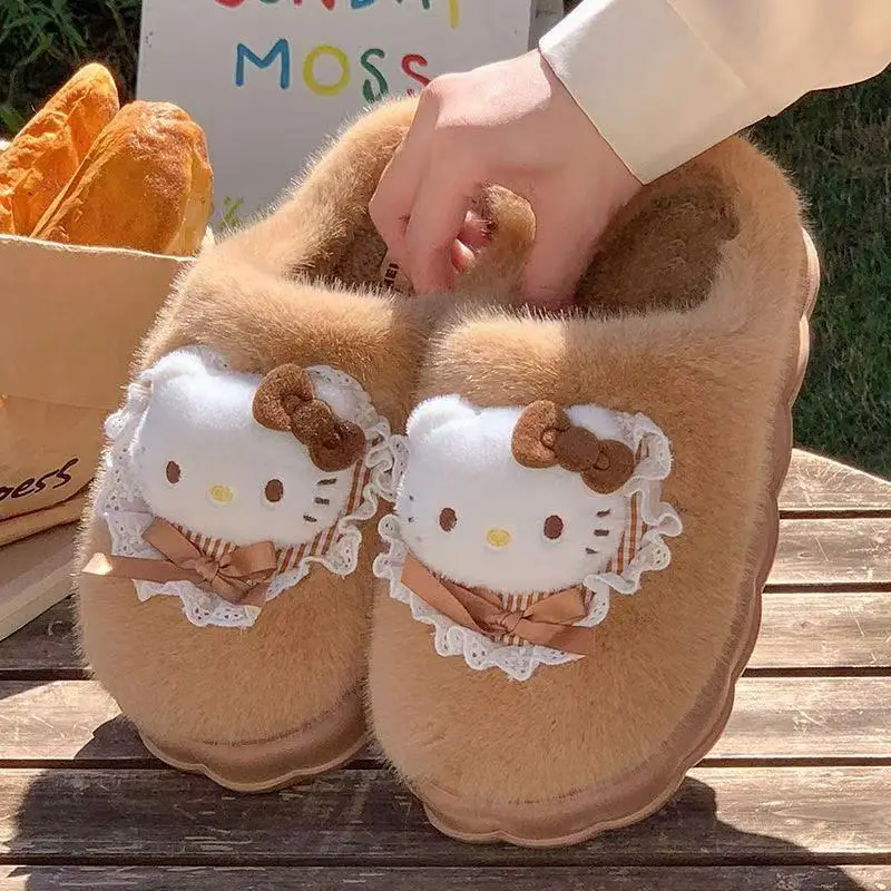 Pudding Dog Cotton Slippers Women's Winter Warm Thick Bottom Non-slip Platform Cake Bottom Student Dormitory Plush Slippers Women's Outer Wear