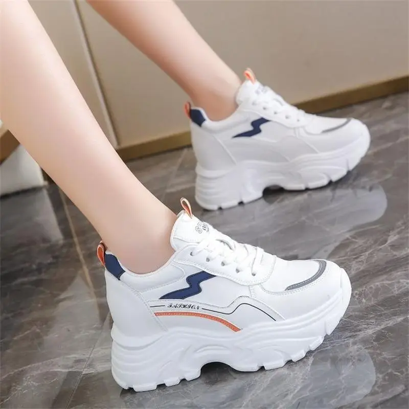 Women White Korean Style Thick Sole Sneakers 2024 - Image 5