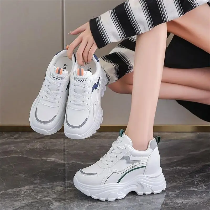 Women White Korean Style Thick Sole Sneakers 2024 - Image 6
