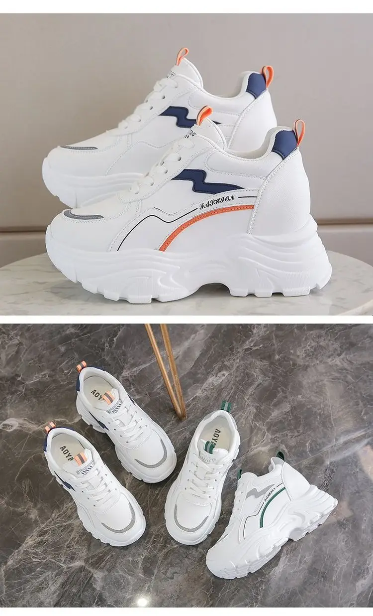 Women White Korean Style Thick Sole Sneakers 2024 — feature 12