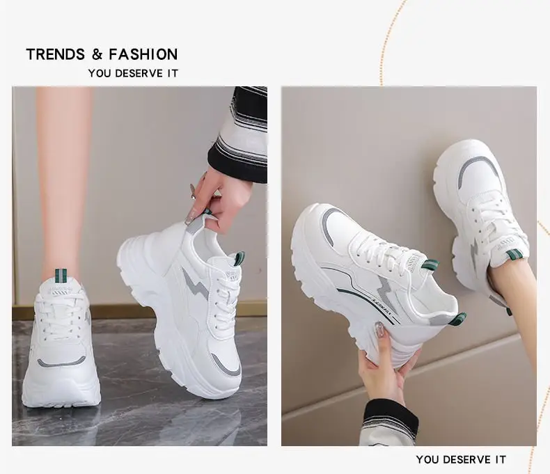Women White Korean Style Thick Sole Sneakers 2024 — feature 6