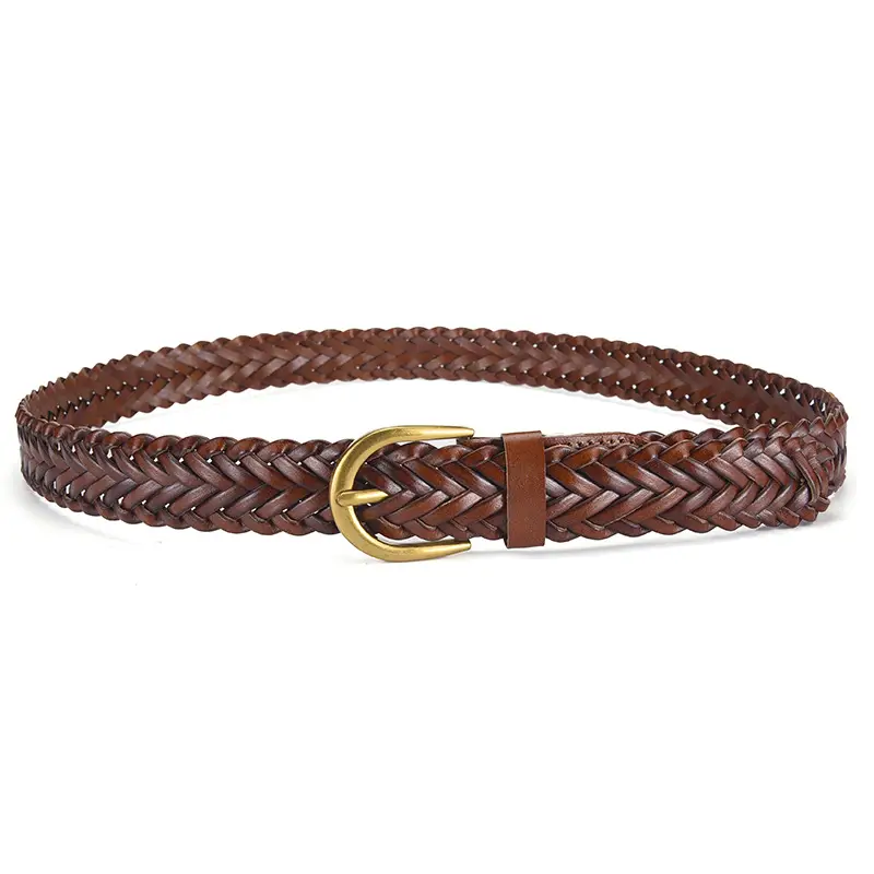 Women's White Braided Leather Belt with Gold Buckle - Image 14