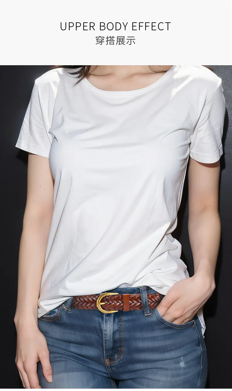 Women's White Braided Leather Belt with Gold Buckle — feature 10