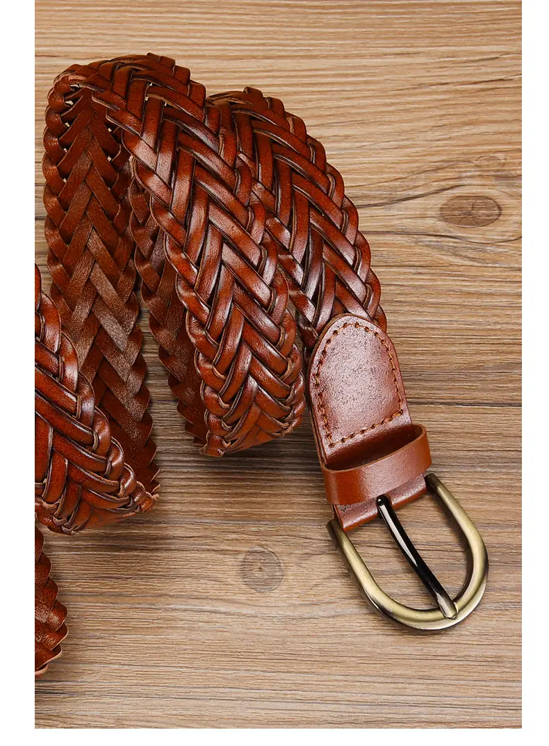 Women's White Braided Leather Belt with Gold Buckle — feature 16