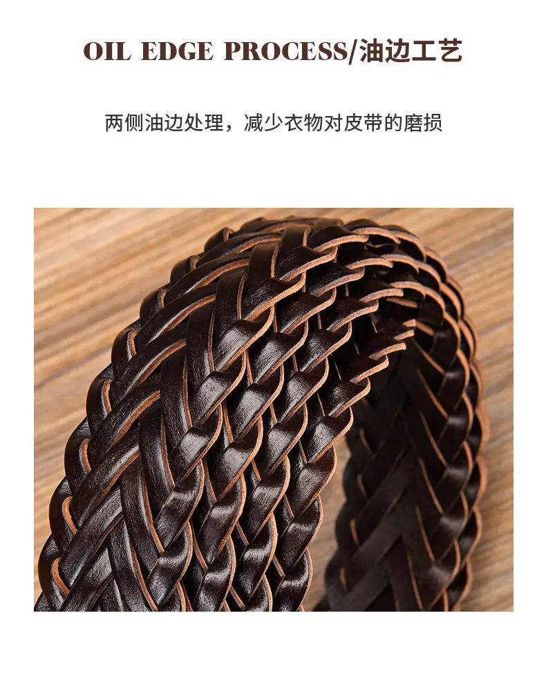 Women's White Braided Leather Belt with Gold Buckle — feature 7