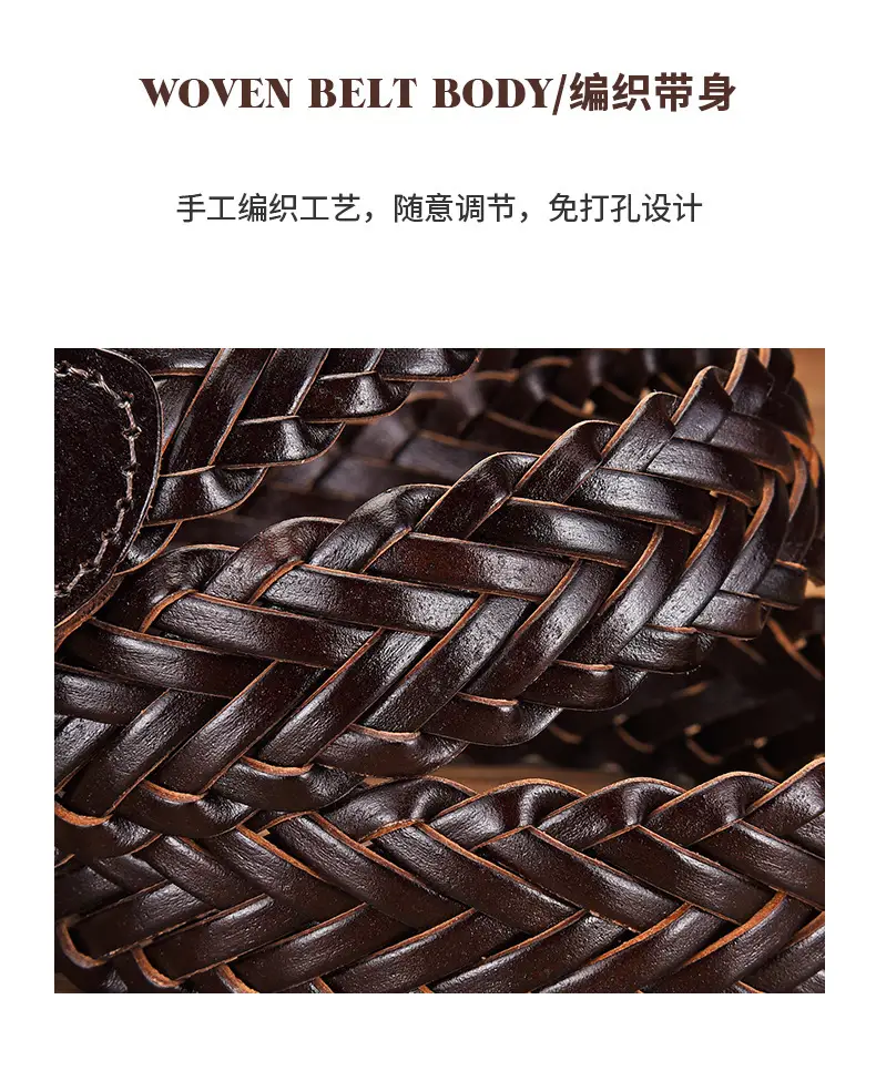 Women's White Braided Leather Belt with Gold Buckle — feature 8