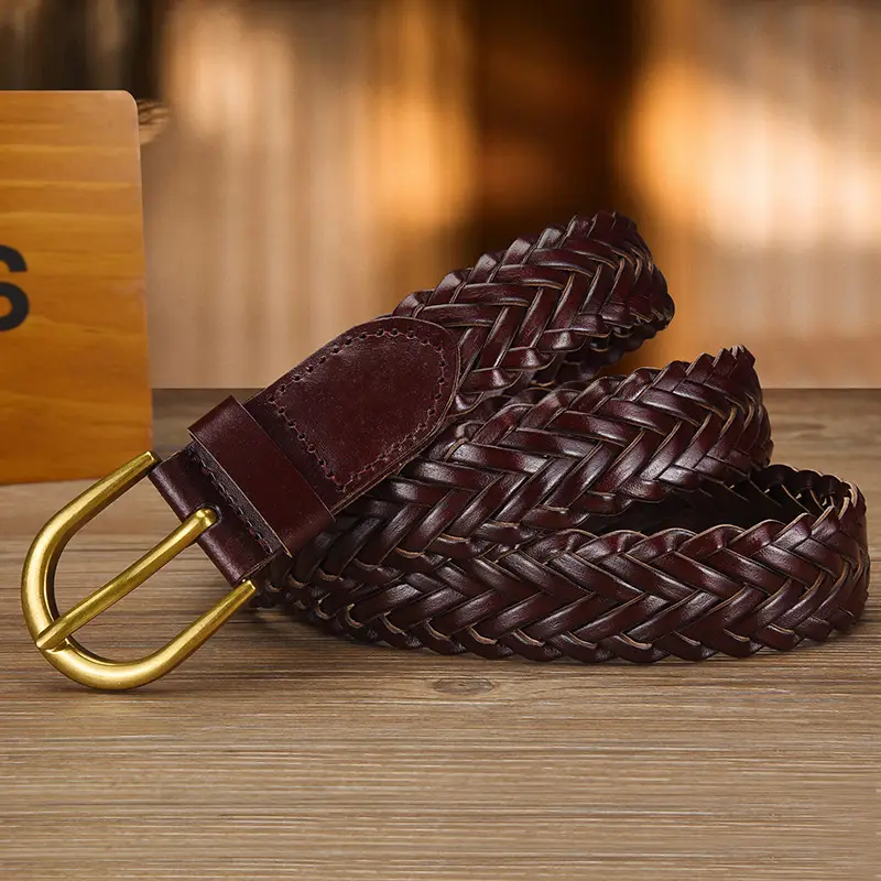 Women's White Braided Leather Belt with Gold Buckle - Image 3