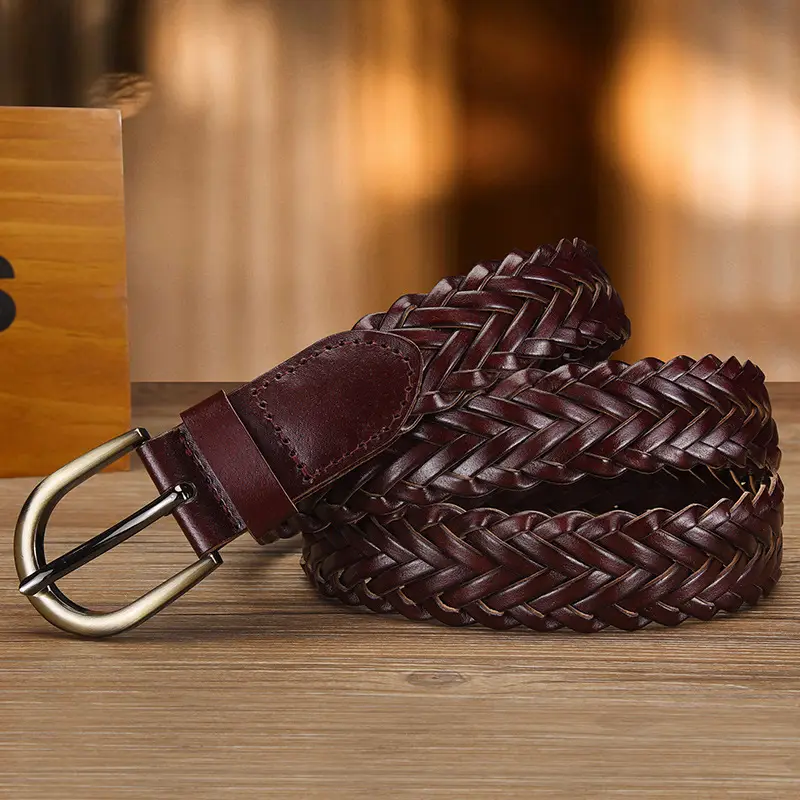 Women's White Braided Leather Belt with Gold Buckle - Image 7