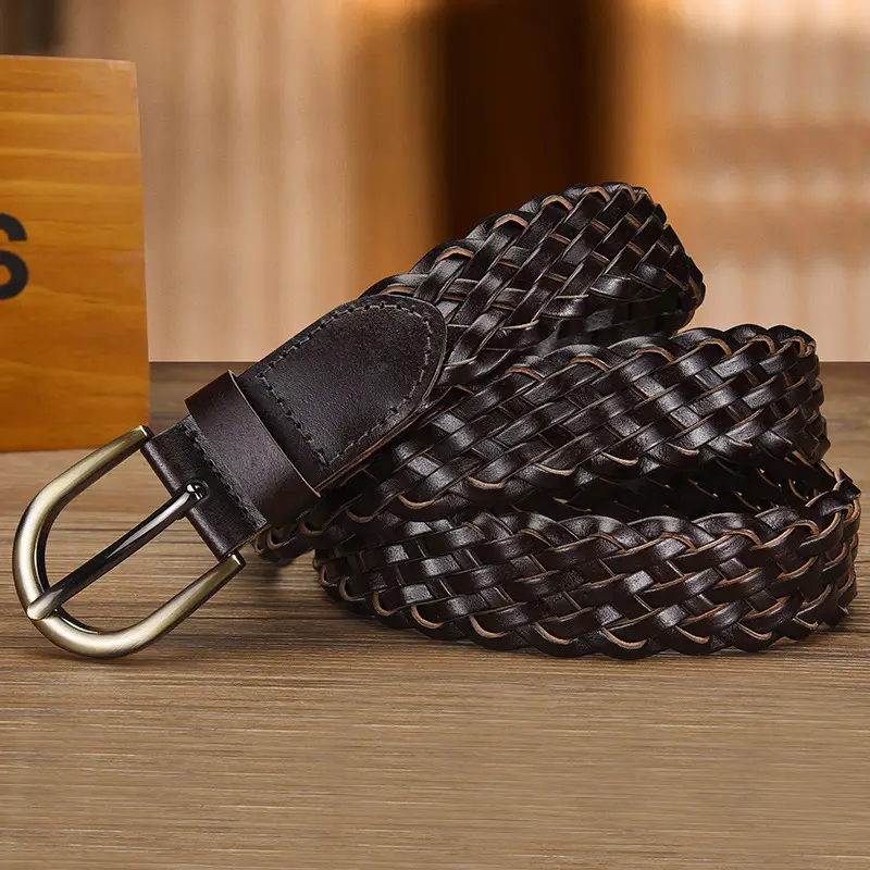 Women's White Braided Leather Belt with Gold Buckle - Image 8