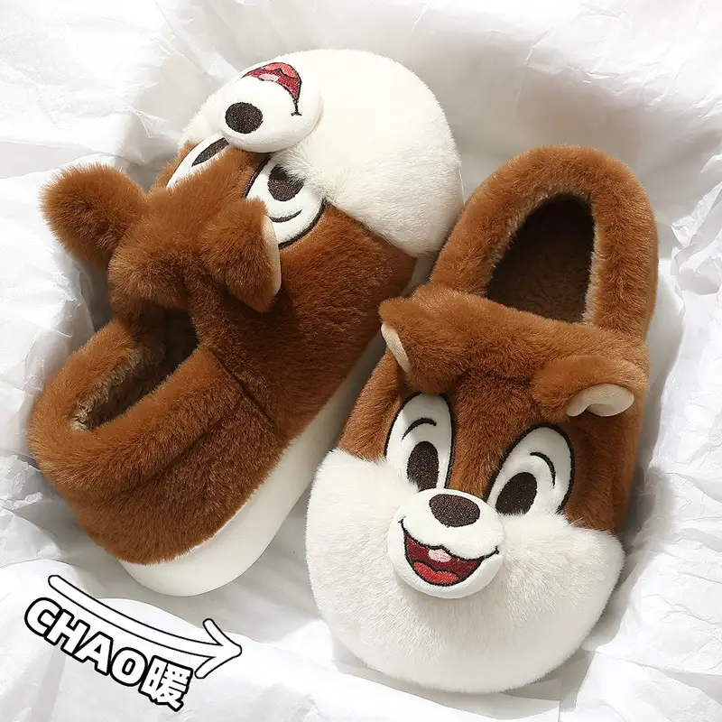 Squirrel cotton shoes women's autumn and winter warm home bag with cotton slippers non-slip plush cartoon soft bottom cotton slippers men's wholesale