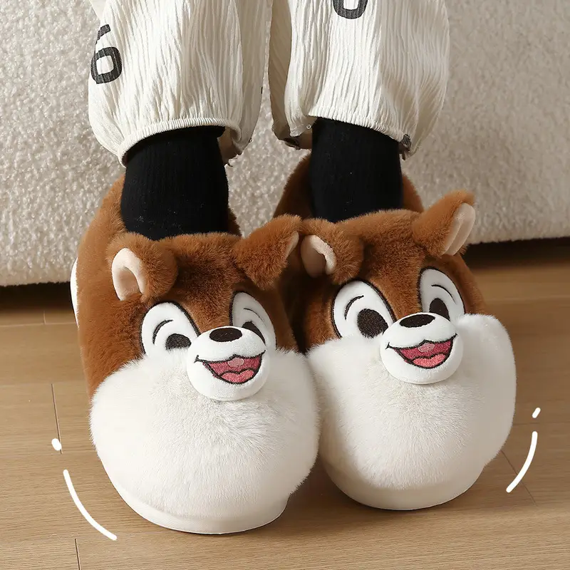 Squirrel cotton shoes women's autumn and winter warm home bag with cotton slippers non-slip plush cartoon soft bottom cotton slippers men's wholesale