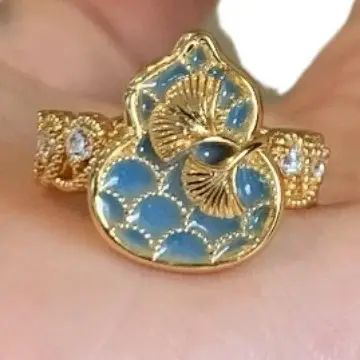 Retro Chinese Enamel Apricot Leaf Gourd Ring Necklace - Image 6