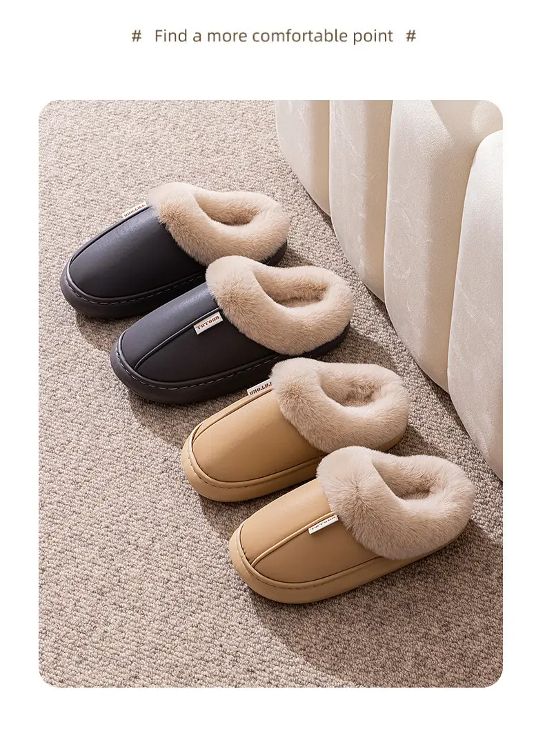 Waterproof cotton slippers girls autumn and winter warm fleece-lined simple couples home warm waterproof slippers men's wholesale — feature 16