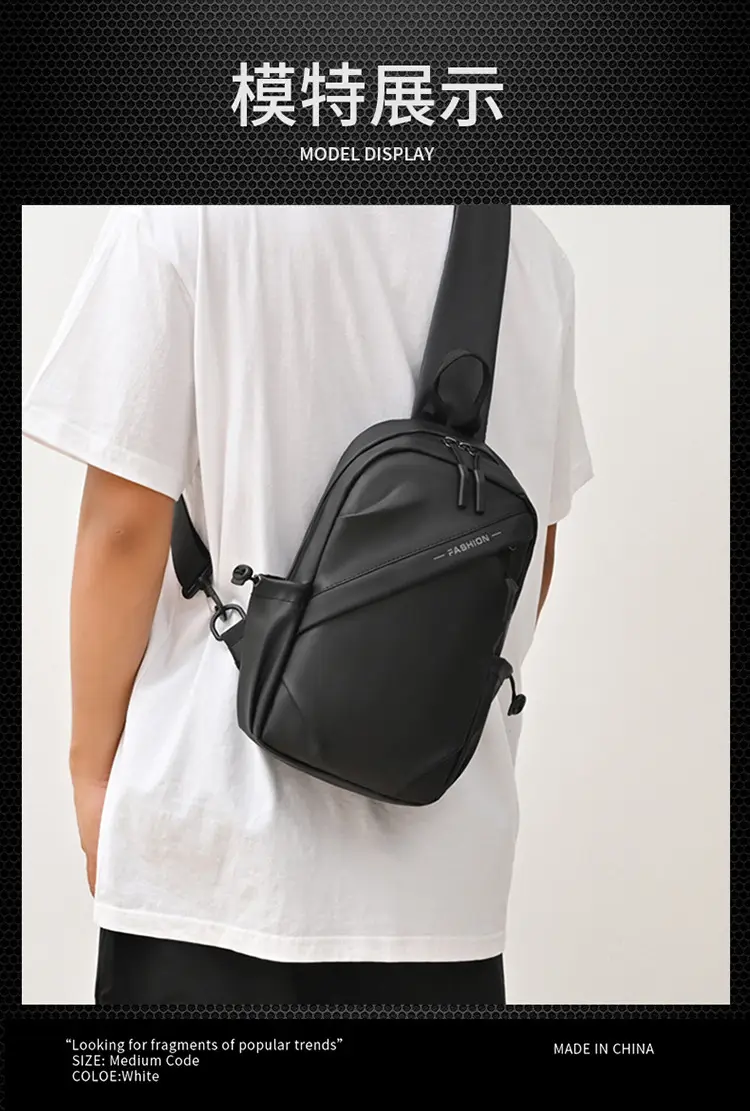 Men's Black Oxford Cloth Crossbody Backpack — feature 12