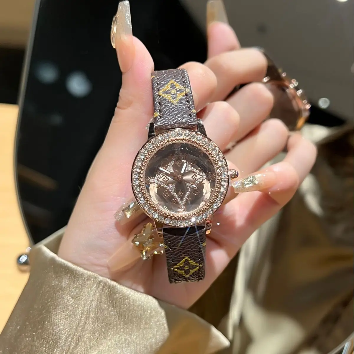 Diamond Studded Women's Steel Band Watch Set - Image 3
