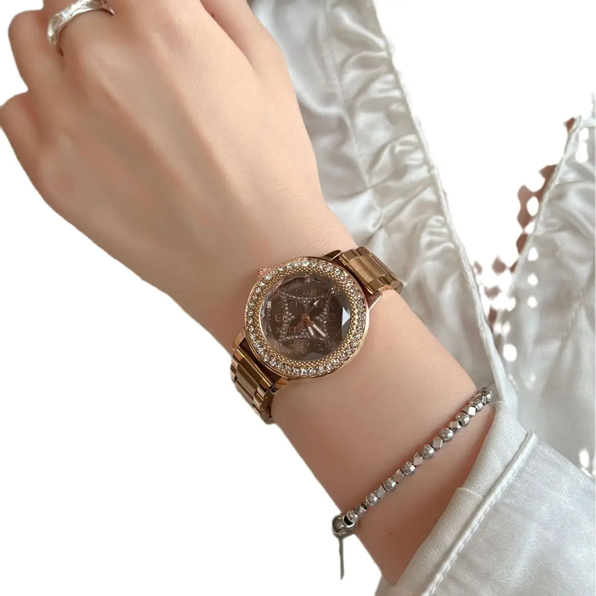 Diamond Studded Women's Steel Band Watch Set - Image 7