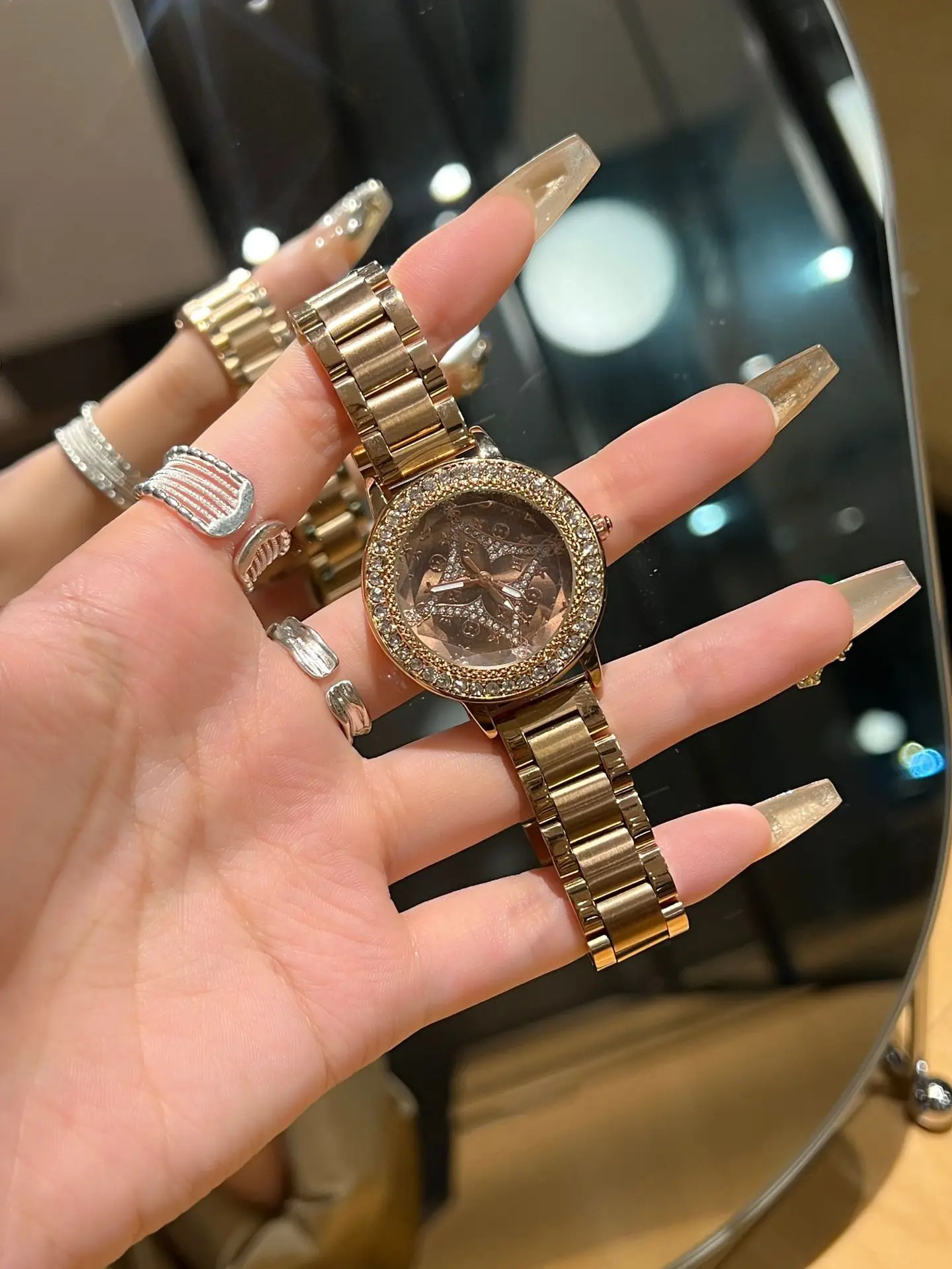 Diamond Studded Women's Steel Band Watch Set - Image 2