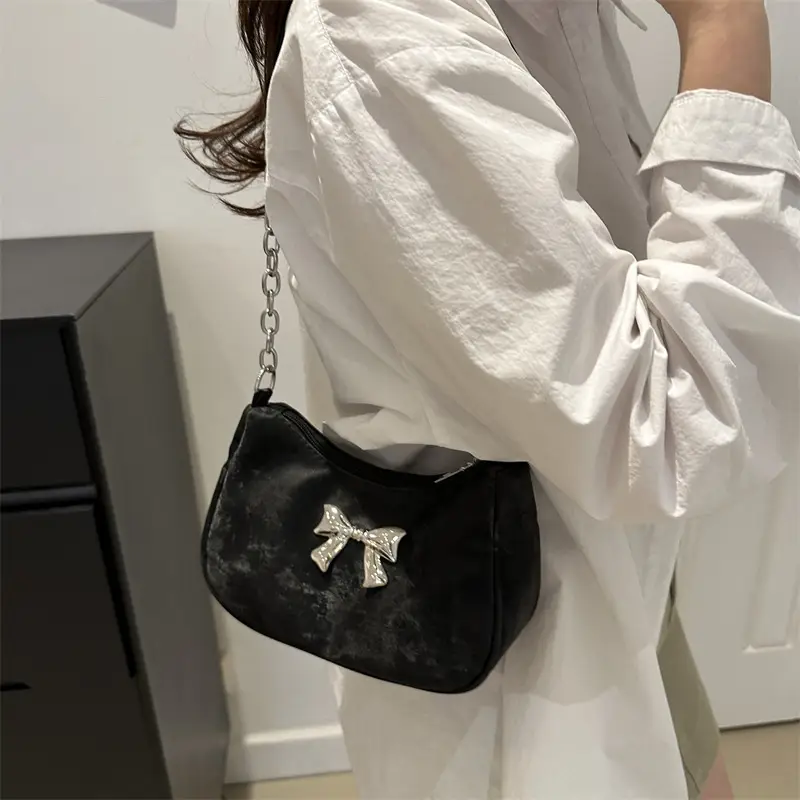 Silver Chain Bow Shoulder Bag for Women - Image 7
