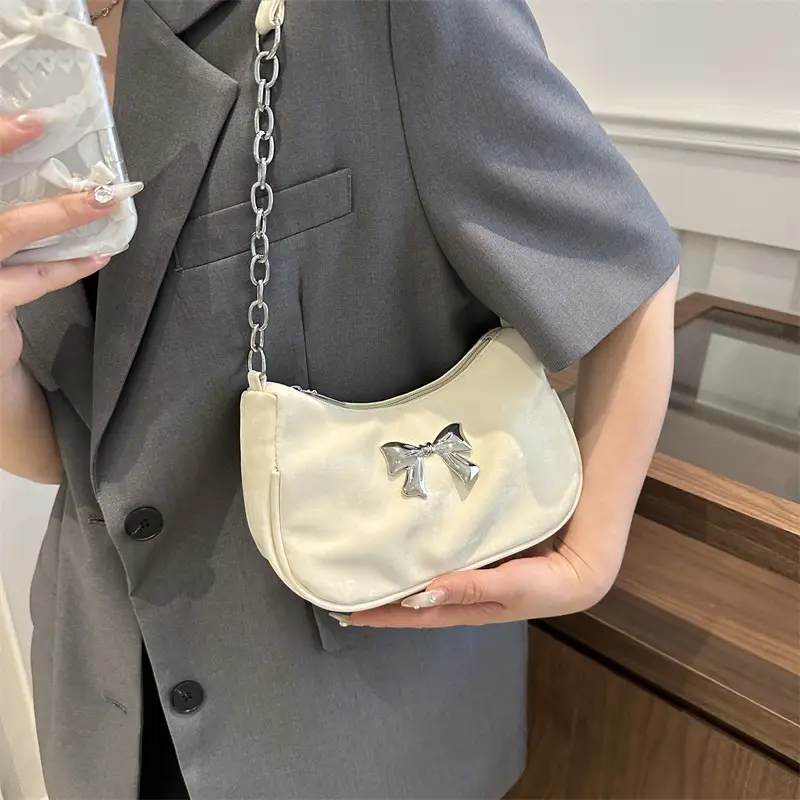 Silver Chain Bow Shoulder Bag for Women - Image 8