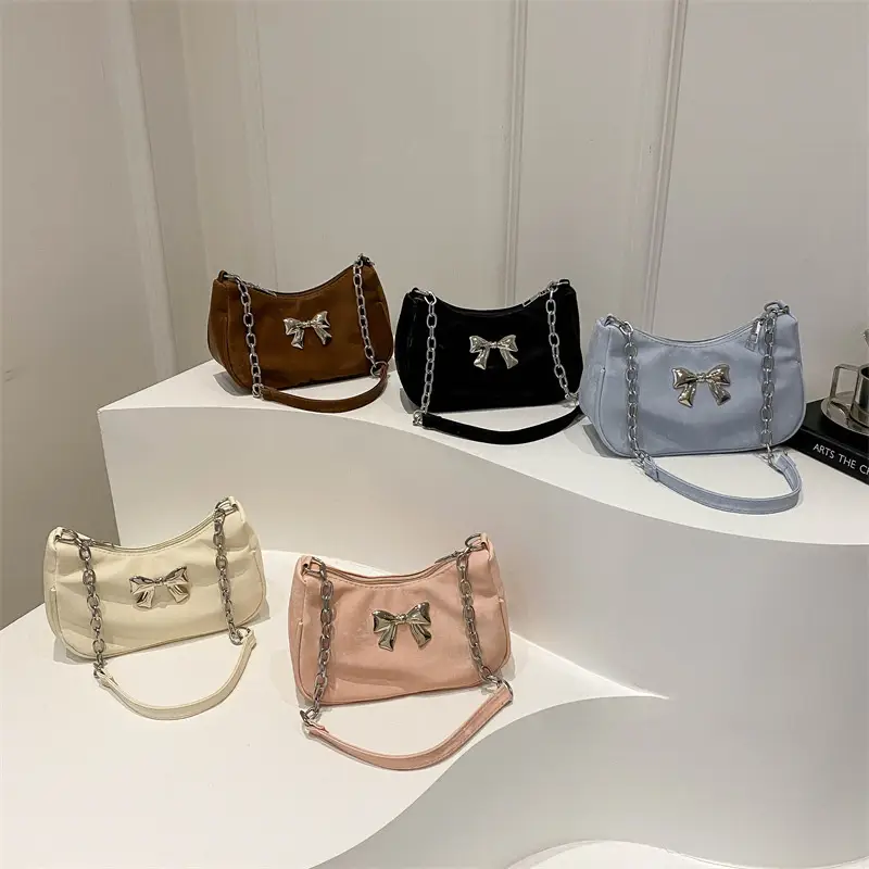 Silver Chain Bow Shoulder Bag for Women - Image 9