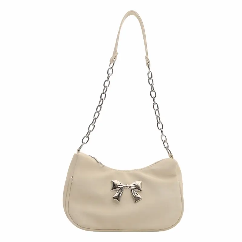 Silver Chain Bow Shoulder Bag for Women - Image 2